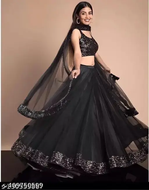 Black Lehenga Choli with Dupatta women clothes